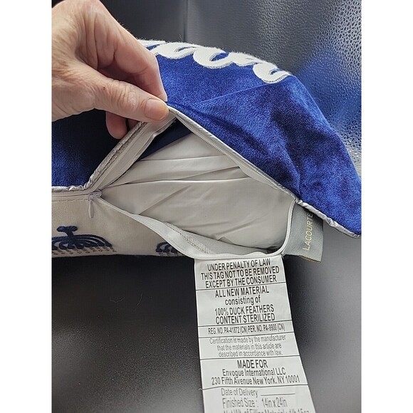 Lacourte HAPPY HANAKKAH MENORAH Reversible Pillow Blue White 24" Removeable Covr - Picture 5 of 6
